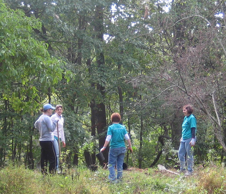 Volunteers working on trails