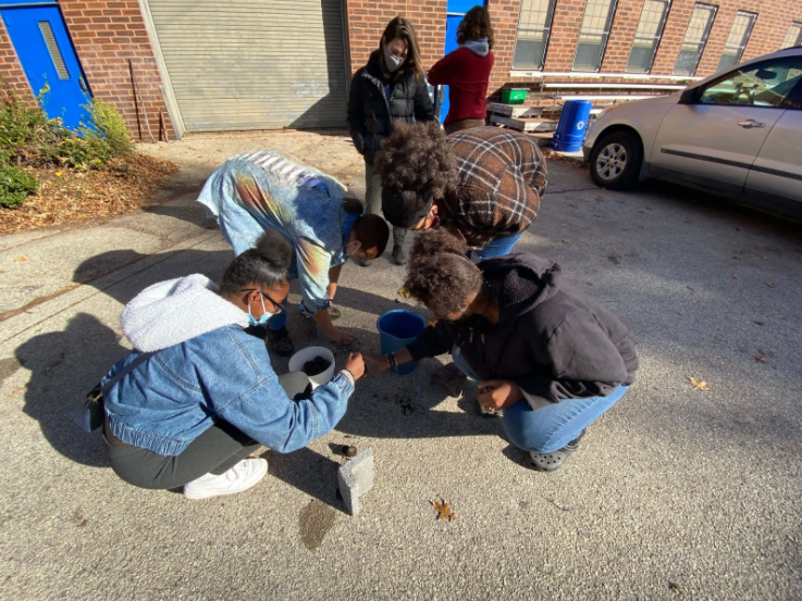 Students observing soil